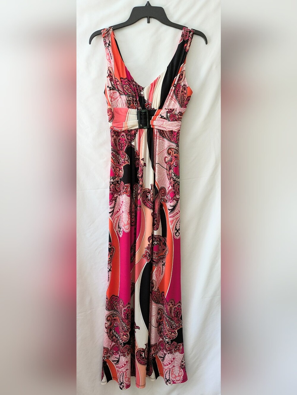 Bisou Bisou Pink, Coral and Black Vibrant Maxi Dress